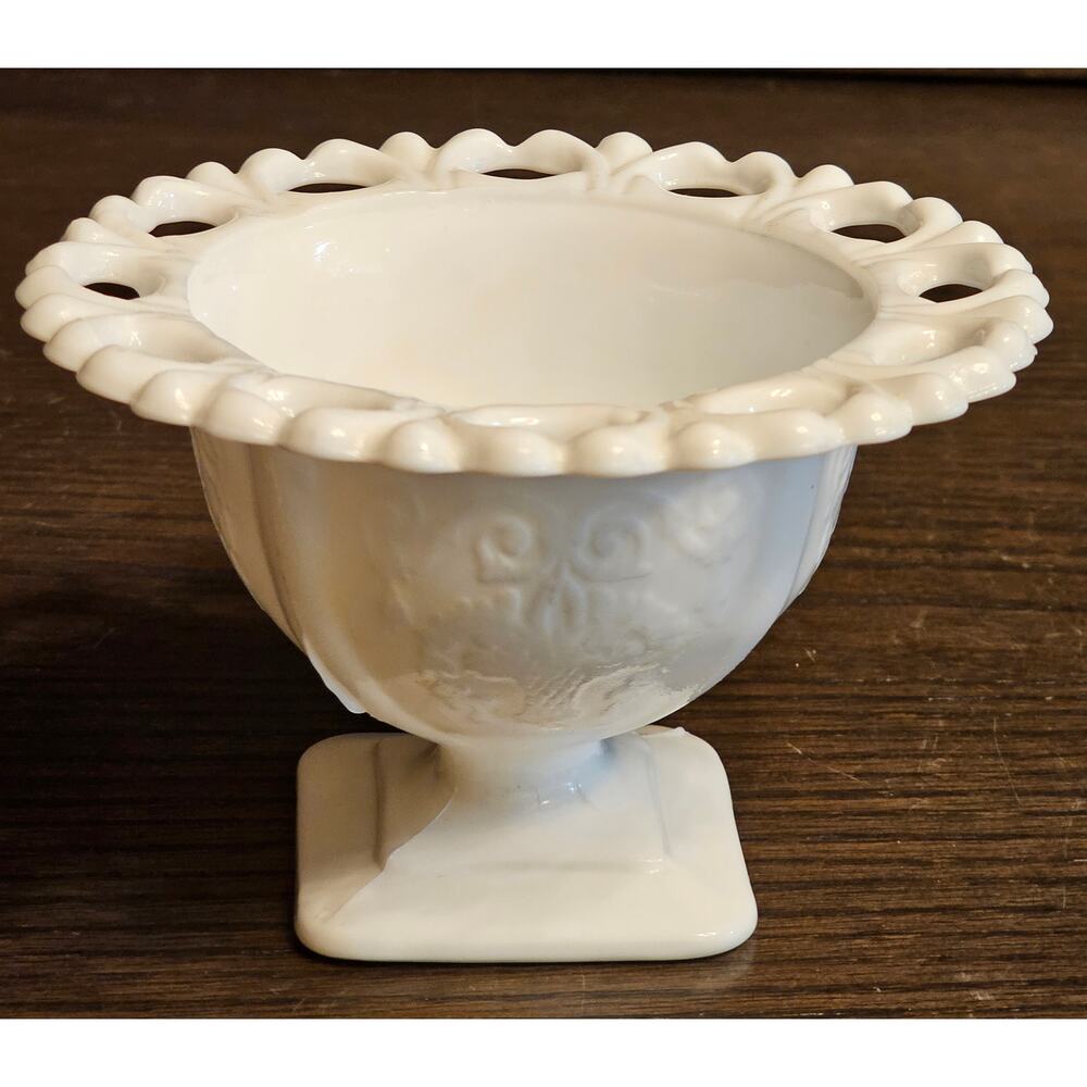 Vintage Reticulated White Indiana Glass Lorraine Planter Open Compote Dish